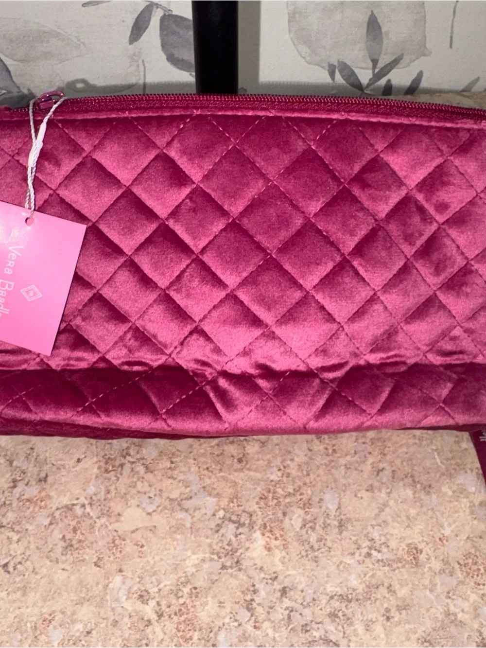 Vera Bradley Quilted Velvet Cosmetic Pouch in Raspberry